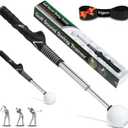 Retractable Golf Swing Training Aid - Portable Grip Trainer with Click Feedback for Right Handed Golfers, Portable Swing Tempo Trainer with Arm Band for Indoor & Outdoor Practice