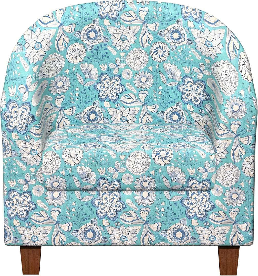 Club Chair Slipcover Printed 2 Piece Round Barrel Chair Cover Tub Armchair Covers with Elastic Bottom Chair Coverings Furniture Protector for Bar Counter (Flower Shadow+lake Blue)