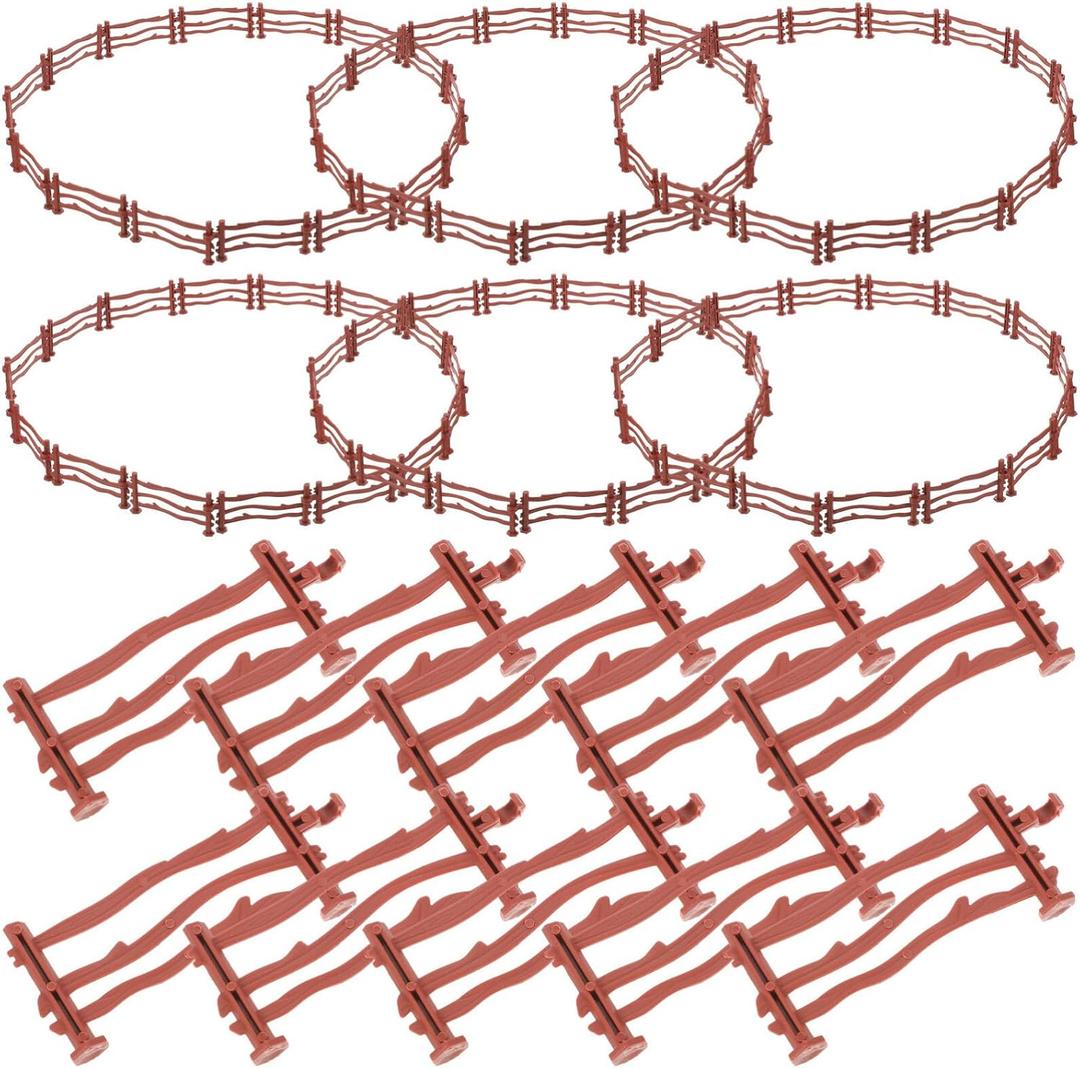 Plastic Corral Fence Toy Accessories: 100Pcs Toys Fence - Horse Corral Fencing Accessories - Plastic Garden Fence Toys Farm - Animals Horses Figurines Fence Panels, Brown