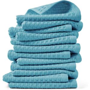 Cleanbear Lake Blue Waffle Washcloths 12 Pack, 13 x 13 Inches, Lightweight and Quick-Dry Face Towels, Soft and Absorbent, Ideal for Bathroom (Seafoam-Green)
