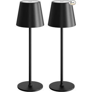 uuffoo 2 Pack Rechargeable Table Lamp Cordless Battery Operated Lamps Shower Lamp Bathroom Lamp with 3 Colors Stepless Dimming, Desk Lamp for Restaurant, Patio, Bedroom, Bar (Black)