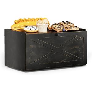 Trironsun Bamboo Bread Box for Kitchen Counter Farmhouse Bread Storage Container Large Capacity Bread Storage Bin Bread Holder (Antique Back)