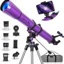 HETEKAN Telescope, Telescope for Adults High Powered, 90mm Aperture 1000mm Astronomical Refractor Telescopes for Beginners, Magnification 500X, with Three Eyepieces, Phone Adapter & Carrying Bag