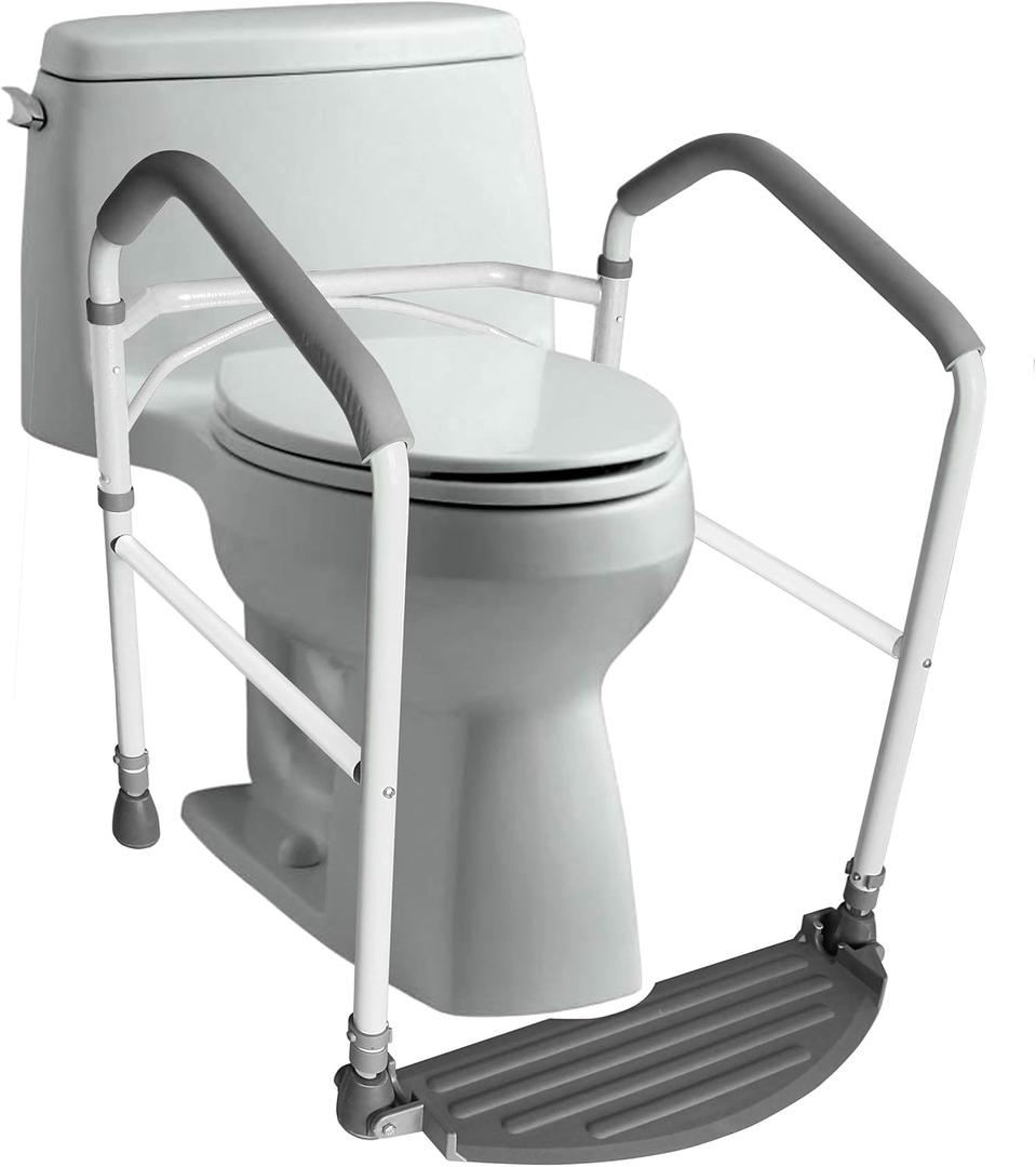 RMS Toilet Safety Frame & Rail - Folding & Portable Bathroom Toilet Safety Rails - Handrail Toilet Bars with Adjustable Height (White)