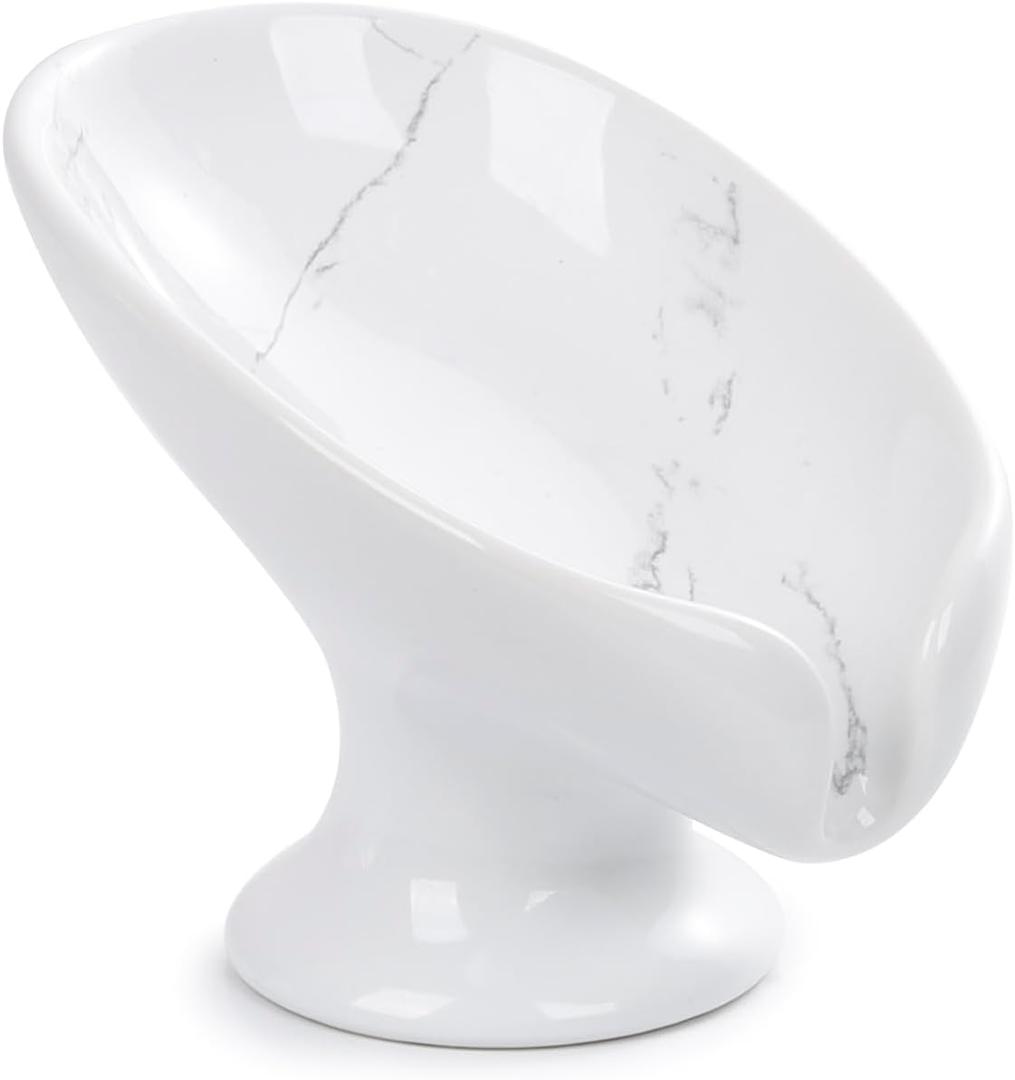 Soap Dish Set, Self Draining Bar Soap Holder for Bathroom Sink, Leaf Shaped Drainage Soap Dish Ceramic Marble Porcelain Decorative Soap Dishes 1PCS, No Suction Cup, ANTIS'S HOME