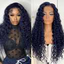 13x6 Curly Wig Blue HD Lace Front Wig Pre-Plucked Dark Blue Glueless Synthetic Deep Wave Lace Front Wigs Wear And Go Kinky Long Curly Wig