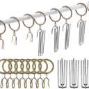 120 Pcs 1.5 Inch - 38mm Antique Brass Metal Drapery Curtain Rings Curtain Hanging Rings and Stainless Steel 4 Prongs Pinch Pleat Hook with Drapery Curtain Pin-on Hooks Pins for Bathroom, Living