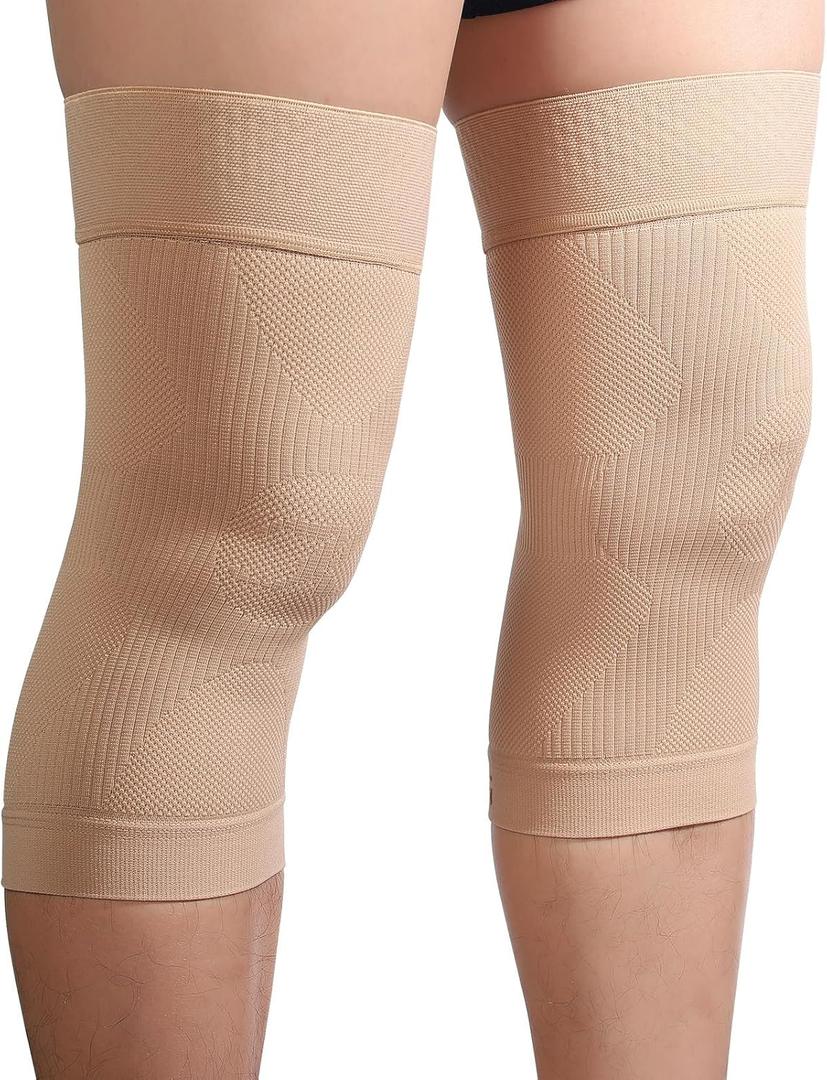 KEKING Orthopedic Brace for Tendinitis, Arthritis, ACL, MCL, Injury Recovery, Meniscus Tear, Knee Pain, Aching Knees, Patellar Tendonitis and Arthritis, Knee Compression Sleeves, 2 Pack, Beige, XL 