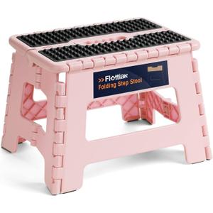 Flottian 9" Folding Step Stool for Adults and Kids Holds Up to 300 lbs,Non-Slip Folding Stools with Portable Handle, Compact Plastic Foldable Step Stool for Bathroom,Bedroom, Kitchen Sakura Pink