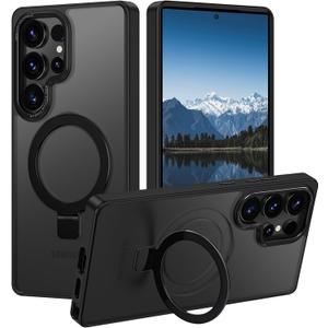 for Samsung Galaxy S25 Ultra Case,with Magnetic Invisible Stand [Military Drop Protection] [Compatible with MagSafe] Shockproof Slim Translucent Anti-Slip, Black