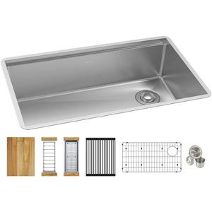 Elkay EFRU30169RTWC Crosstown 31-1/2" Undermount Single Basin Stainless Steel Kitchen Workstation Sink with Basin Rack, Basket Strainer, Colander, and Cutting Board - Stainless Steel (Polished Satin) Elkay EFRU30169RTWC Crosstown 31-1/2" Undermount Single Basin Stainless Steel Kitchen Workstation Sink with Basin Rack, Basket Strainer, Colander, and Cutting Board - Stainless Steel (Polished Satin)