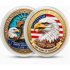 5 x 250th Anniversary USA Commemorative Challenge Coin America 250 Anniversary Coin Patriotic Collectible Gift Double Sided Engraved Souvenir Coin