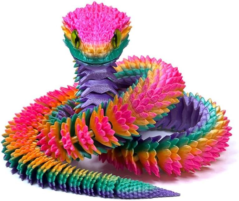 3D Printed Snake - 21 Inch Movable Articulated Snake, Perfect 3D Printed Animals for Educational Toys! Must-Have Toys for Kids and Collectors, Home Office Executive Desk Decor (Rainbow)