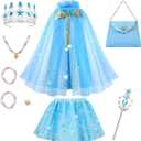 Meland Princess Dress up Clothes for Girl, Princess Cape with Kid Crown Toys, Birthday Gifts for Toddler Girls 3,4,5,6,7,8 (Blue)