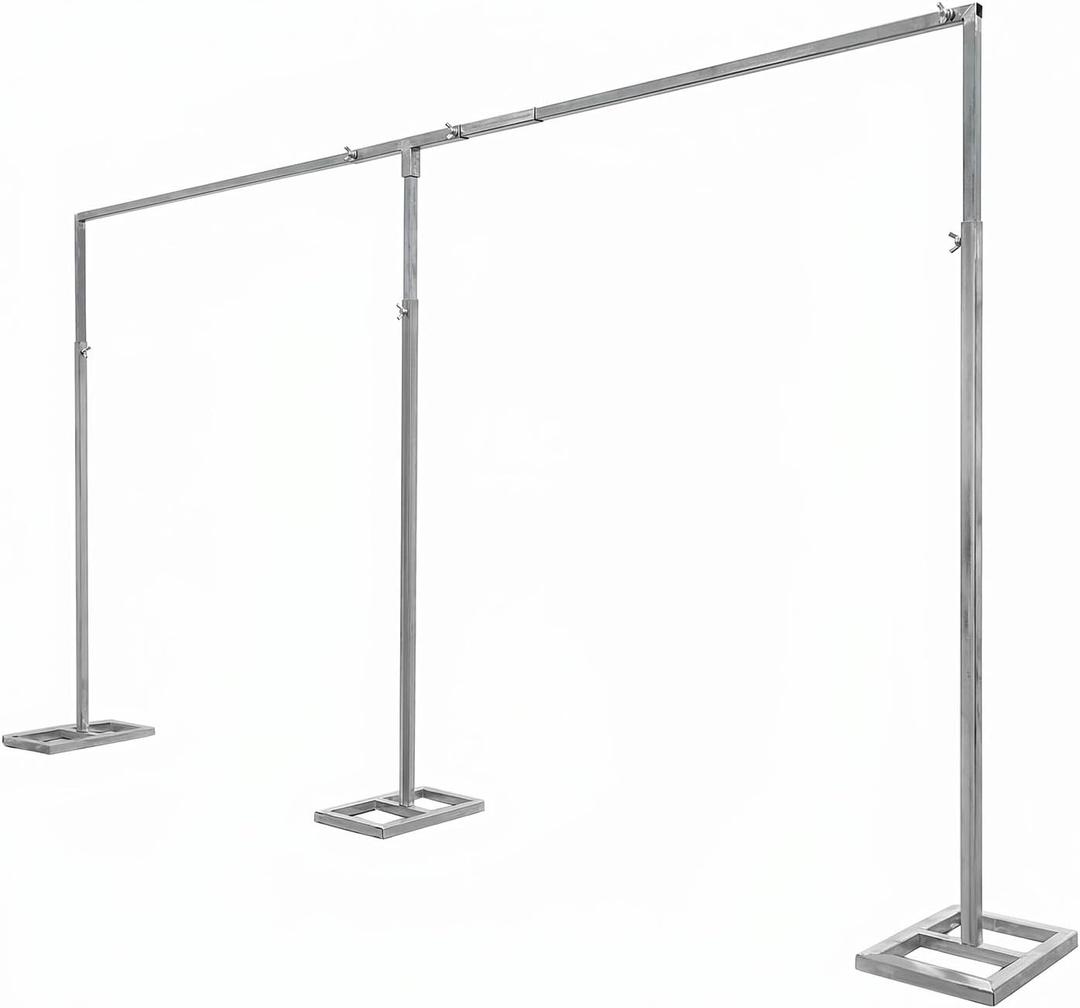 10x20ft Adjustable Pipe and Drape Backdrop Stand – Heavy Duty Metal Square Curtain Frame for Wedding, Party, Stage & Photo Studio – Portable Photography Background Support for Flowers, Balloons, Tulle
