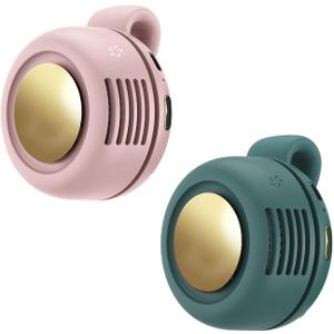 Portable Clip-On Fan, Mini USB Rechargeable 360° Rotatable Fan, 3-Speed Silent Mini Bladeless Fans (Pink and Green)