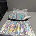 Women's Shiny Metallic Dress Sexy Sleeveless Skater Mini Dress Holographic Party Rave Dance Clubwear Halloween Costume XL