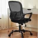 Sweetcrispy Ergonomic Mid-Back Mesh Home Office Desk Chair with Wheels, Lumbar Support, and Comfortable Armrests for Home, Bedroom, Study, Office (Night Black)