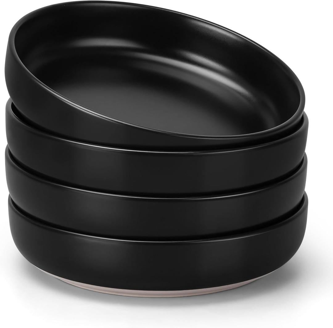 HaWare Pasta Bowls Set of 4, 33oz Large Salad Bowls for Home Kitchen, Ceramic Serving Plates for Soup, Cereal, Scratch-resistant Wide Shallow Dinner Bowl, Microwave & Dishwasher Safe, Frosting Black