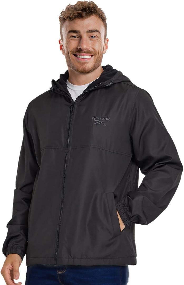 Reebok Rain Jacket Men with Hood, Windbreaker Men Lightweight Waterproof Jacket, L