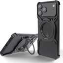 for iPhone 17 Pro Max Metal Bumper Case Frameless with Kickstand & Magnetic, Compatible with Magsafe, Aluminum Alloy No Back No Frame Slim Design 4 Corners Shockproof (Black)