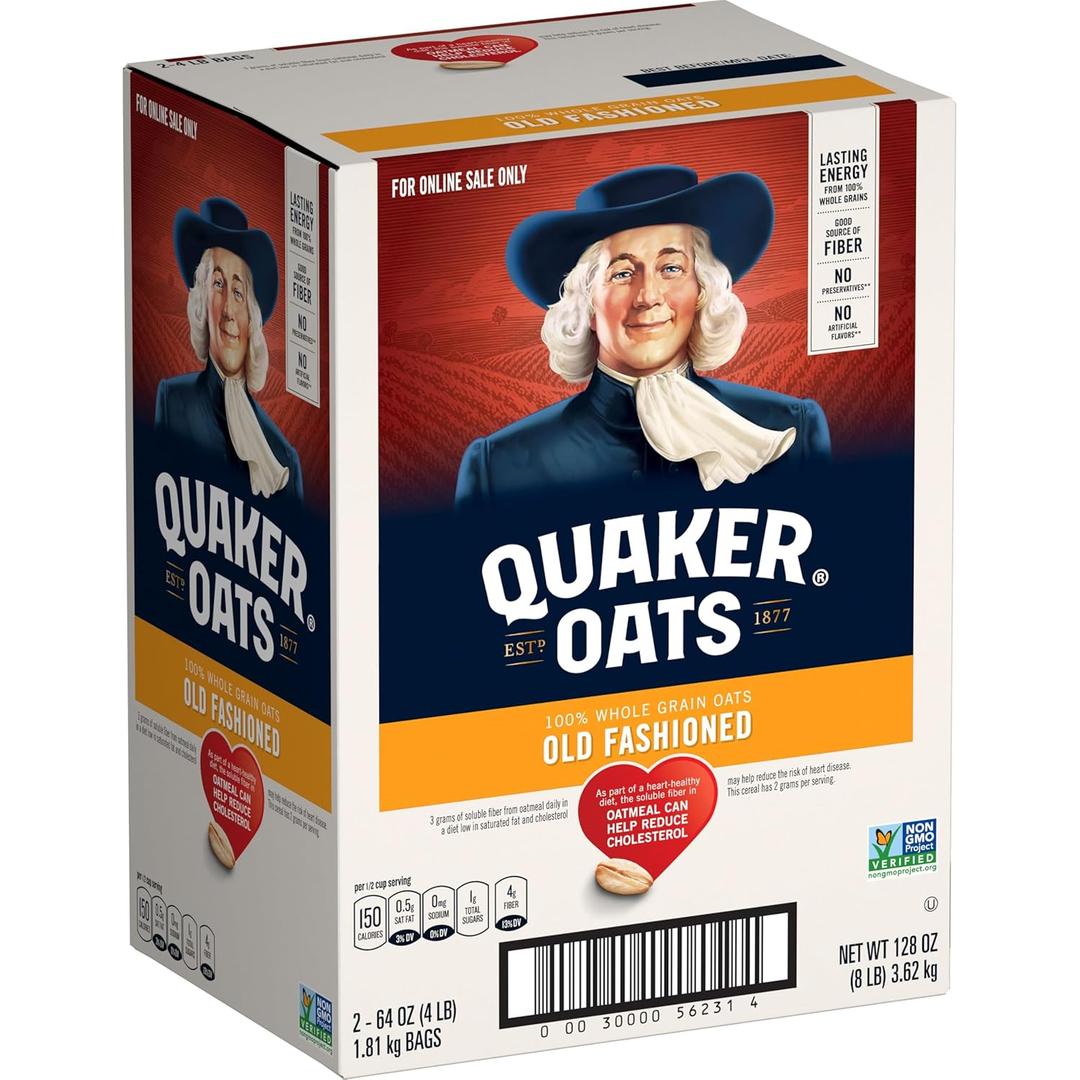 Quaker Old Fashioned Rolled Oats, Non GMO Project Verified, Two 64oz Bags in Box, 90 Servings, 4 Pound (Pack of 2) (EXP 08/20/27)
