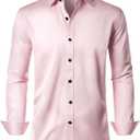 Alimens & Gentle Men's Dress Shirts Long Sleeve Wrinkle Free Stretch Business Casual Wedding Button Down Shirt (XX-Large, Pink)