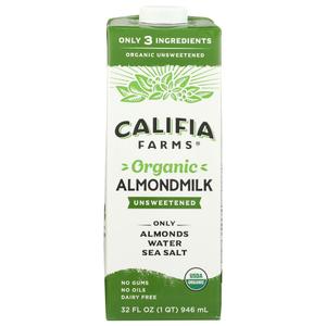 4 x Califia Farms Organic Unsweetened Almond Milk, 32 FZ (EXP 08/18/26)