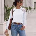 siliteelon Lace Long Sleeve Tops Dress Shirt Womens Crew Neck Loose Dressy Blouse Business Casual Work Summer 2026 White (L)