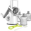 Ourokhome Rotary Cheese Grater Hand Crank, Kitchen Shredder Speed Mandolin Slicer Nuts Grinder with Handle and Drum Blades for Cheese, Vegetable, Walnuts, Chocolate, Potato, Carrot, 3 Blades, White
