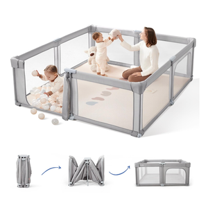 Sweeby Foldable Baby Playpen, 79x71 Playpens for Babies and Toddlers Large Play Yard with Door Baby Fence with Gate and Indoor & Outdoor Play Pen, Light Khaki