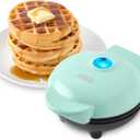 DASH Mini Waffle Maker - 4 Waffle Mold, Nonstick Waffle Iron with Quick Heat-Up, PTFE Nonstick Surface - Perfect Mini Waffle Maker for Kids and Families, Just Add Batter (Aqua)