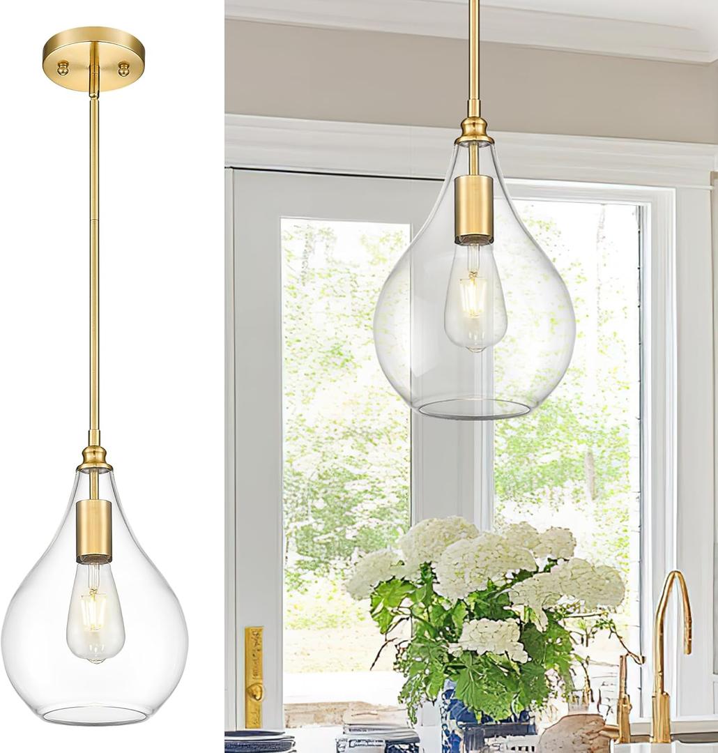 TENGXIN 8 Inch Pendant Lighting for Kitchen Island,Hanging Lights Kitchen Island,Brushed Gold Finished Clear Glass Pendant Light,Farmhouse Pendant Light for Dining Room,Bedroom,TXPLBG12-LCG TENGXIN 8 Inch Pendant Lighting for Kitchen Island,Hanging Lights Kitchen Island,Brushed Gold Finished Clear Glass Pendant Light,Farmhouse Pendant Light for Dining Room,Bedroom,TXPLBG12-LCG
