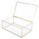 HighFree Vintage Glass Box with Lid - Clear Jewelry Glass Display Box Keepsake Box - Home Decor Decorative Box for Trinket Rings Bracelet (Gold, Large)