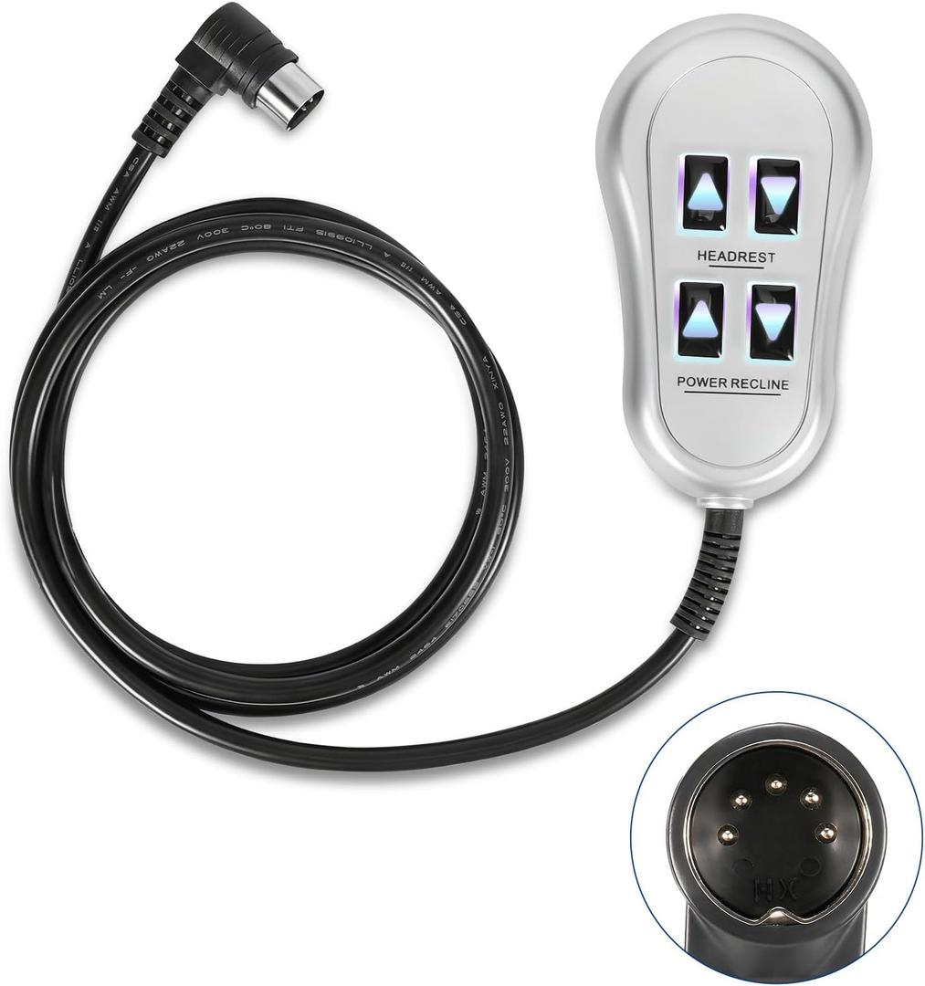 MLSK13-B3 4 Button 5 Pin Lift Chair Remote, Power Recliner Hand Controller with Backlight, Prong Remote Hand Control for Electric Lift Recliners and Sofas