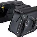 Dream Apparel Naked Cowhide Leather Motorcycle Saddle Bags Studded Throw Over Saddlebags, Motorcycle Side Bags for Honda Shadow Sportster Softail Dyna V-star (Black, With Studs)