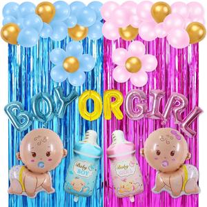 75PCS Gender Reveal Decorations Girl or Boy Foil Balloon Pink and Blue Balloons Garland Arch Fringe Curtains Baby Feeding Bottle Balloons for Baby Shower Decor Boy or Girl Gender Reveal Balloon Set