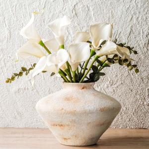 Rustic Ceramic Flower Vase, YBX White Ceramic Vase 5.6 Inches, Retro Distressed Textured Pottery Small Vase, Farmhouse Decorative Vases for Home Decor, Centerpieces, Hallway, Shelf Decorations, White