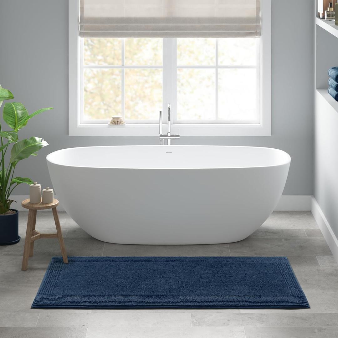 Madison Park Splendor Reversible 100% Cotton Tufted Bathroom Rug-3000 GSM Hotel Quality Luxurious Plush Medium Pile Bath Mat Absorbent, Quick Dry, Shower Room Dcor, 24x72 Navy (6' x 2' (Rectangular), Navy)