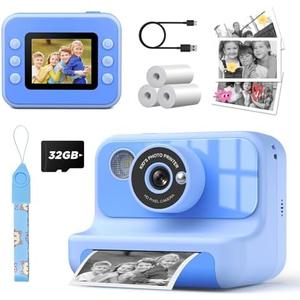 LETSHAHA Instant Print Camera for Kids, 1080P Digital Video Cameras, Christmas Birthday Gifts Toys for Age 3-12, Toddler Camera for 4 5 6 7 8 9 10 Year Old Boys - Blue