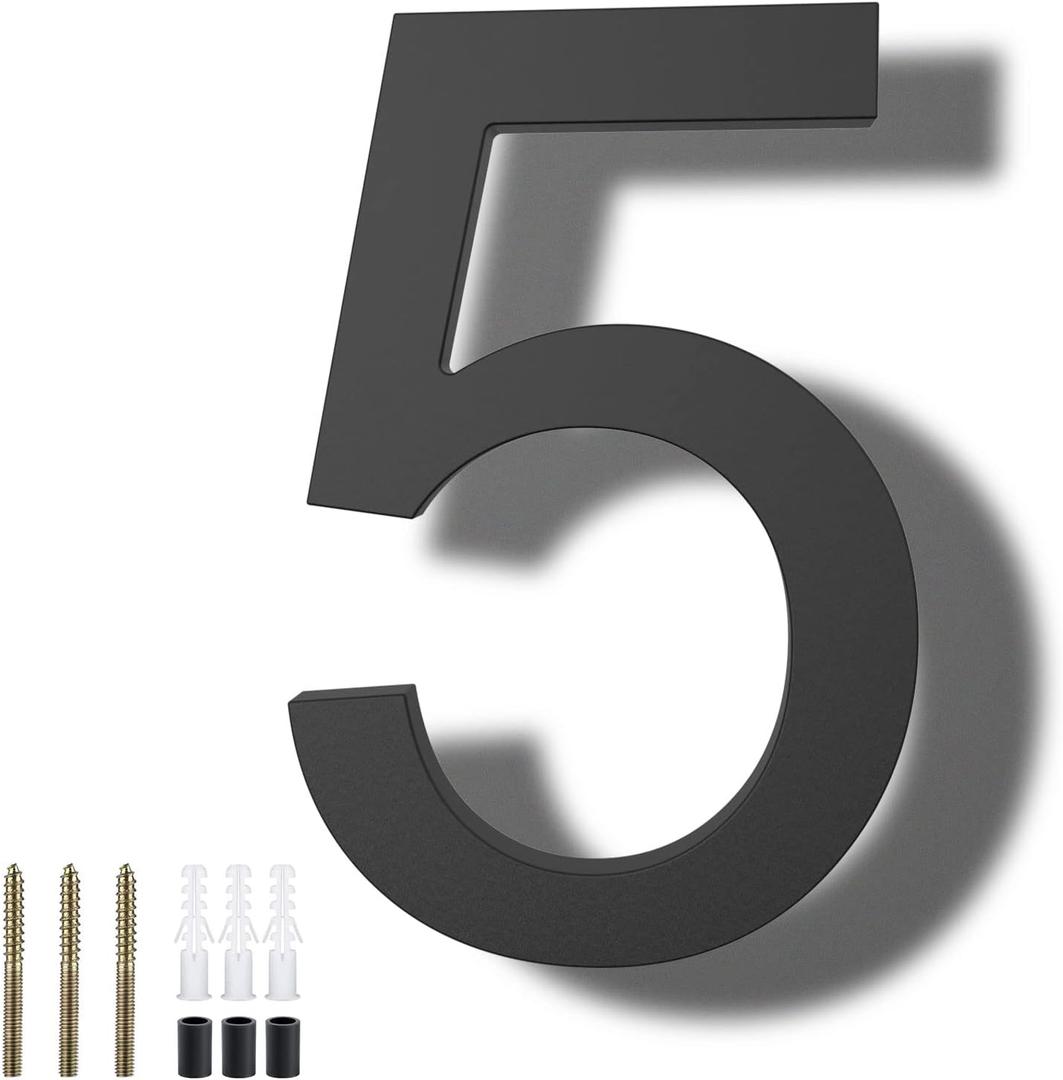 DEWEL 8 inch Floating Large House Numbers for Outside, Black Modern House Address Numbers Decor for 911 Visibility Signage with Nail Kits (House Number 5)