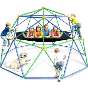 10FT Geometric Dome Climber for Kids 3-12 - Heavy Duty 1000LB Capacity Jungle Gym with Hammock & Climbing Grips, Outdoor Backyard Play Equipment, Easy Assembly (Blue-black)