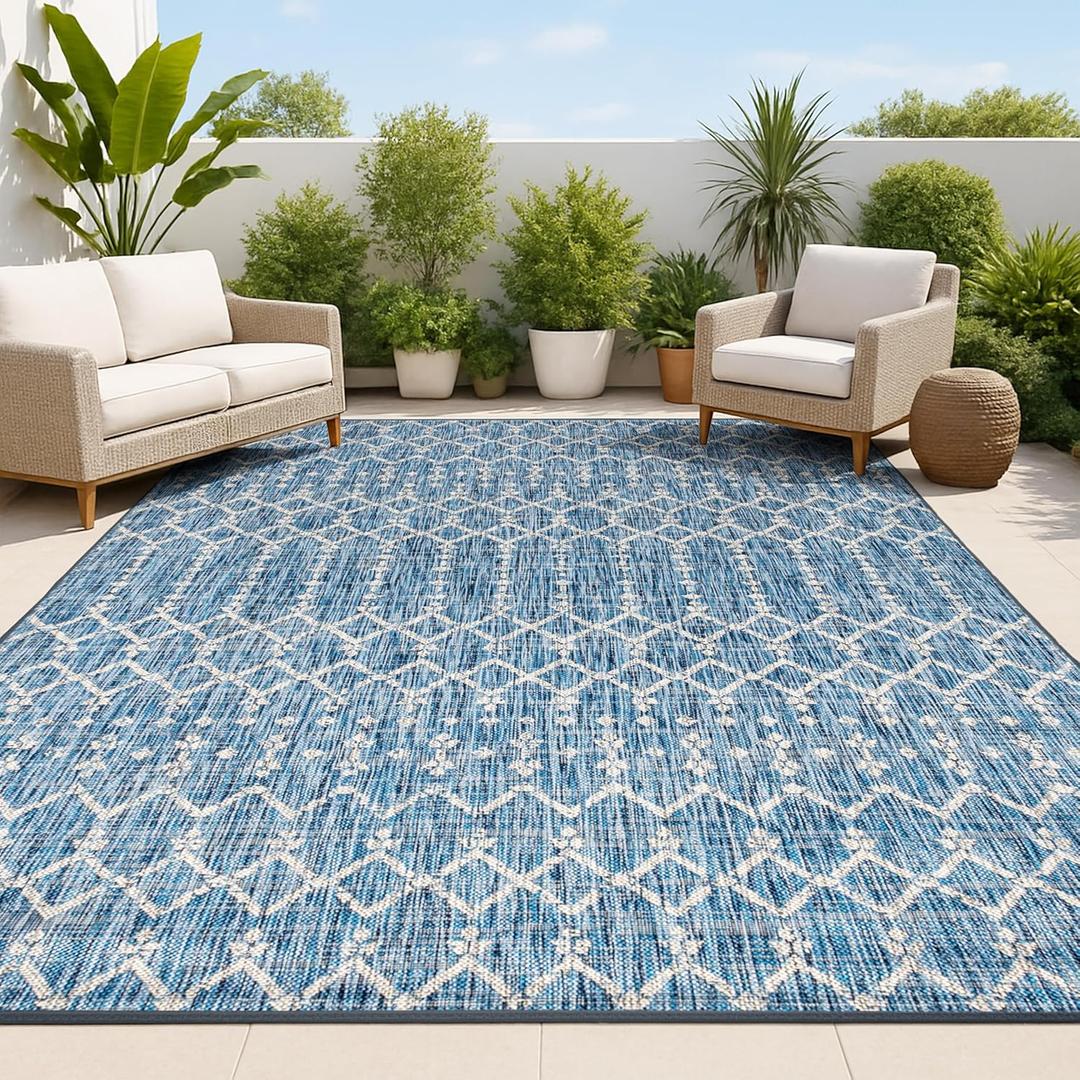 JONATHAN Y Moroccan Geometric Indoor Outdoor Area Rug 8X10 Navy/Light Gray, Ourika Textured Weave for Backyard, Patio, Porch, Easy-Cleaning, High Traffic, Pet-Friendly, Non-Shedding (SMB108B-8) (7'9" x 10' (Rectangular))