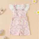 IQREENY Toddler Baby Girl Clothes Flying sleeve rib Round neck Top Daisy Print Suspender Shorts with Pocket Summer Baby Outifts Pink 2-3T (Pink, S)