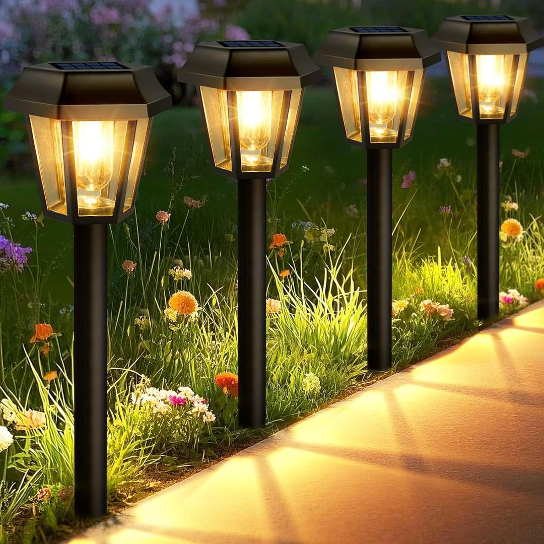 Solar Lights Outdoor 8 Pack Pathway Lights Waterproof with 3000K Vintage Tungsten Filament Light Bulbs for Yard Garden Walkway Driveway Landscape Path