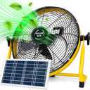 DBF 12" Solar Powered Fan, 15000 mAh Rechargeable Battery Operated Floor Fan, 20W Solar Panel & 30W AC Charger, 4-24H Runtime, 12 Speeds, Cordless, Heavy Duty Metal for Camping Home Outdoor Outage