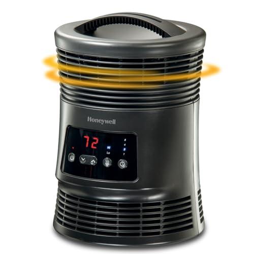 Honeywell HHF370B 360 Degree Surround Fan Forced Heater with Surround Heat Output Charcoal Grey Energy Efficient Portable Heater with Adjustable Thermostat & 2 Heat Settings , Black