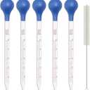 5 Pack 10ml Glass Pipette Dropper Lab Graduated Dropper Glass Liquid Pipette with 1 Pc Cleaning Brush for Liquid Essential Oil, Lab Dropper Pipettes Transfer with Rubber Cap