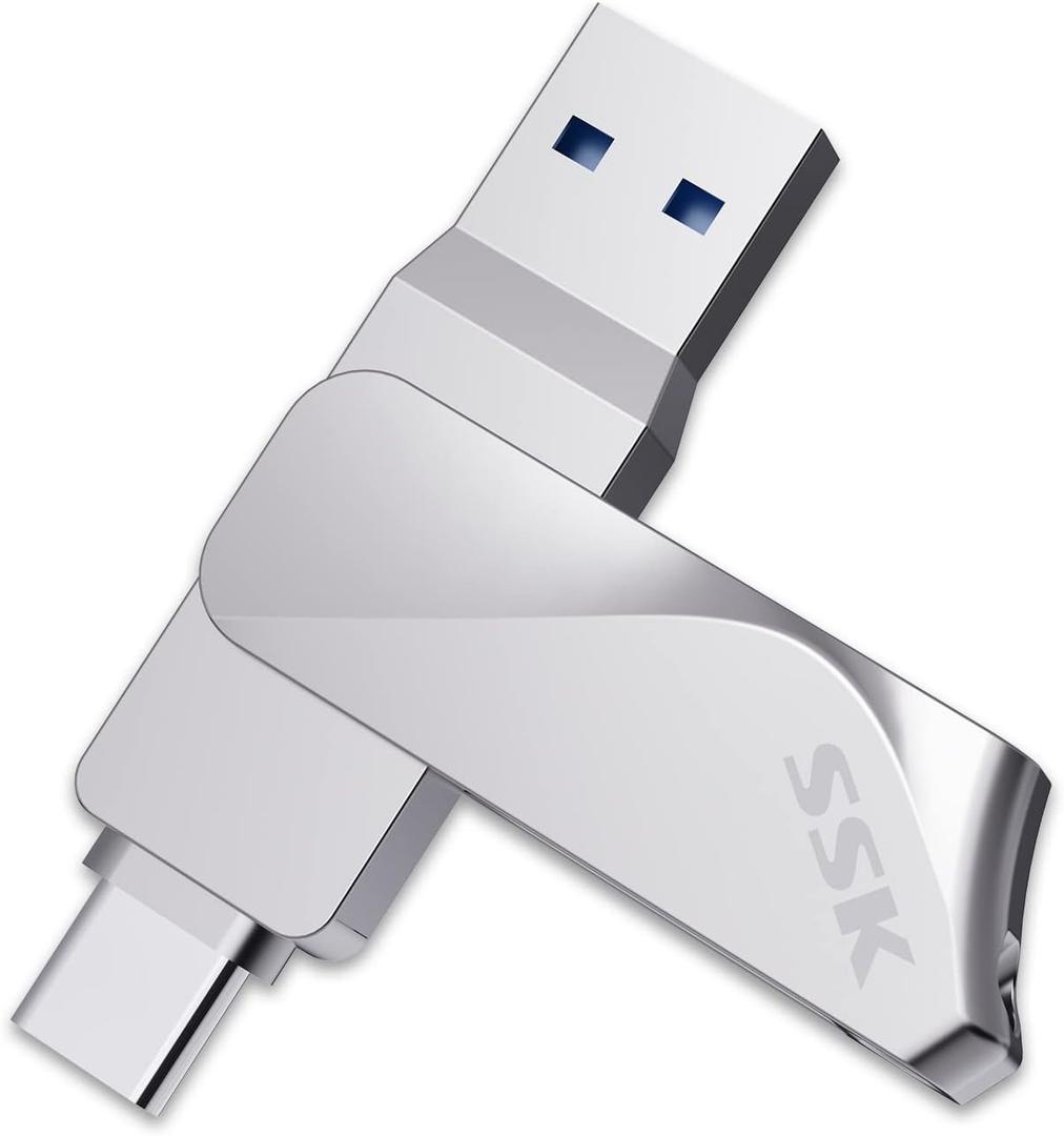 SSK 128GB USB C Flash Drive Dual Drive 2 in 1 OTG USB A 3.2 Gen 1+ Type C Memory Stick Thumb Drive, Thunderbolt Pendrive up to 200MB/s Transfer Speed Photo Stick for Android Phones/Tablets/Mac/Laptop