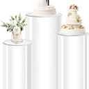 MACIFECI White Cylinder Stands for Party, White Pedestal Stand, Cylinder Pedestal Stand for Wedding Party Baby Show Decor 35.4'' 29.5''23.6''